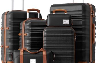 LONG VACATION Luggage Sets 4 Piece Luggage with ABS+PC Hardshell, Spinner Wheels & YKK Zipper TSA Lock for Travel Esssentials (Black-Brown, 6 Piece Set)