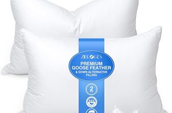 zibroges Goose Feather Pillow Queen Size Pack of 2 – Down Hotel Bed Pillows for Sleeping, Soft 600 Thread