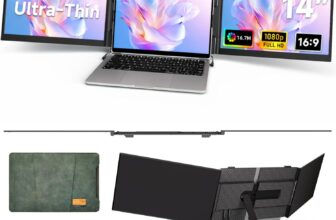 Laptop Screen Extender – 14″ Ultra-Thin Triple Portable Monitor 1080P FHD IPS Attachment Screen for 13″-17.3″