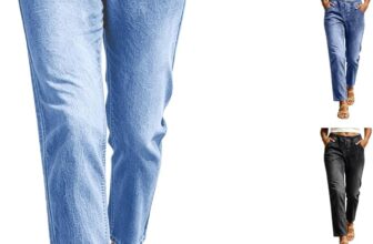 Jeans for Women Pull On Elastic Waist Pants Straight Leg Stretch Denim Relaxed Fit High Waisted Denim Trousers