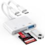 Dual Port SD Card Adapter for iPhone, iPad & USB-C Devices, Lightning & USB 3.0 Memory Card Reader