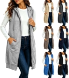 60% off  Women’s Long Hooded Vests Zip Up Sleeveless Sweatshirt Jacket